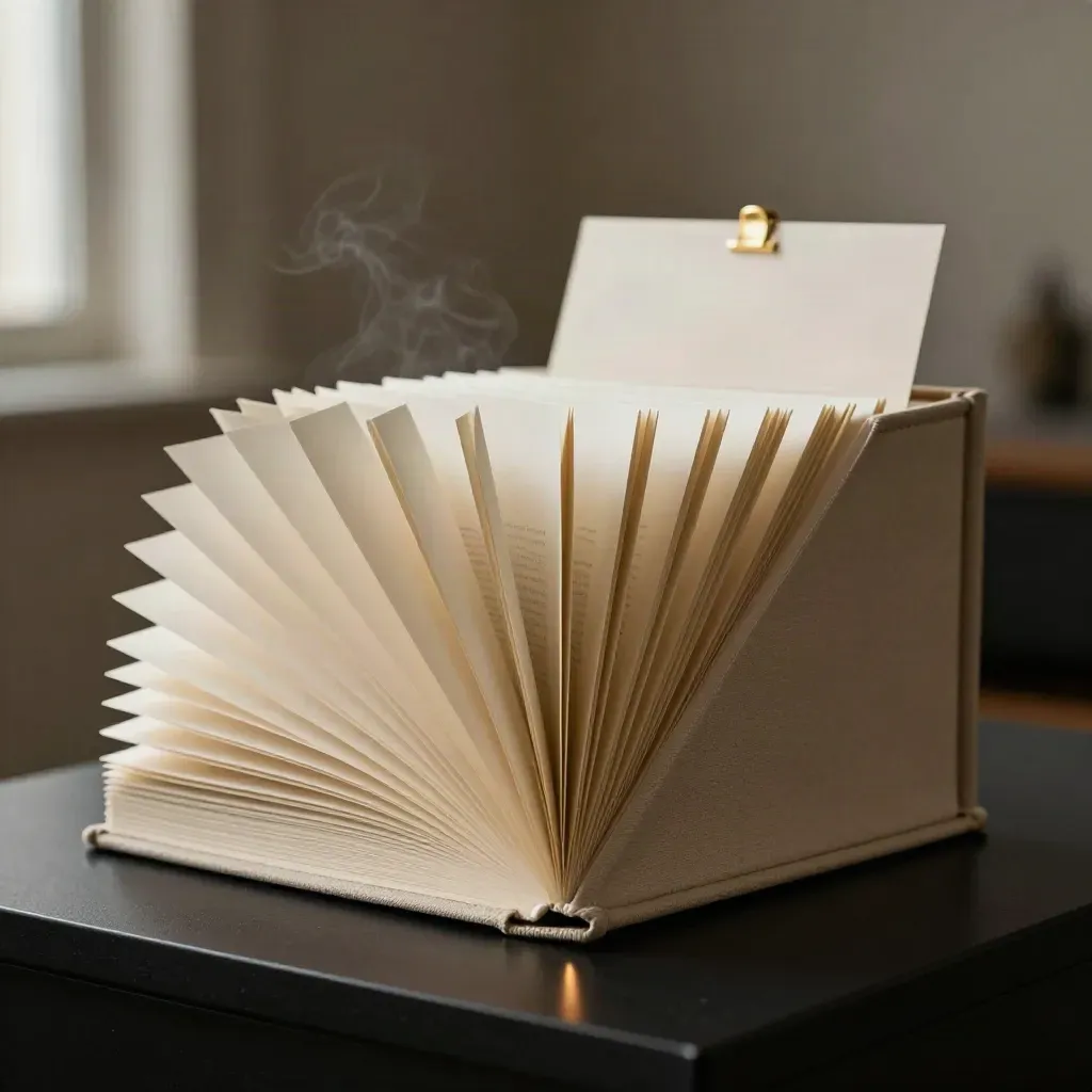 Nonprofit style guide bundle with cream dividers, cloth spine and brass clip on black.